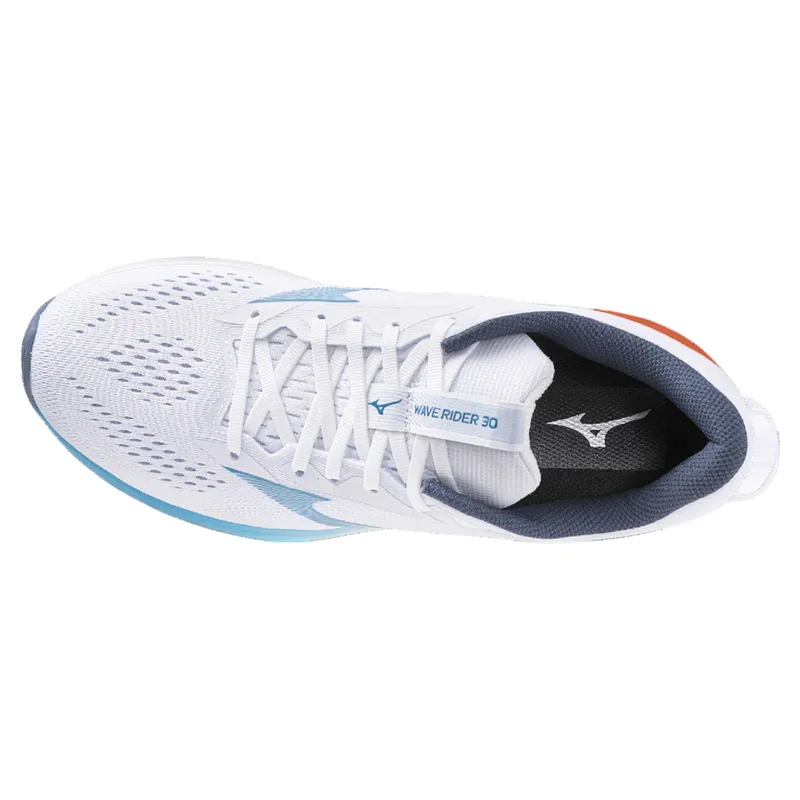 Mizuno Wave Rider 30 Men's Running Shoes - White/Blue Jewel/Orange-7