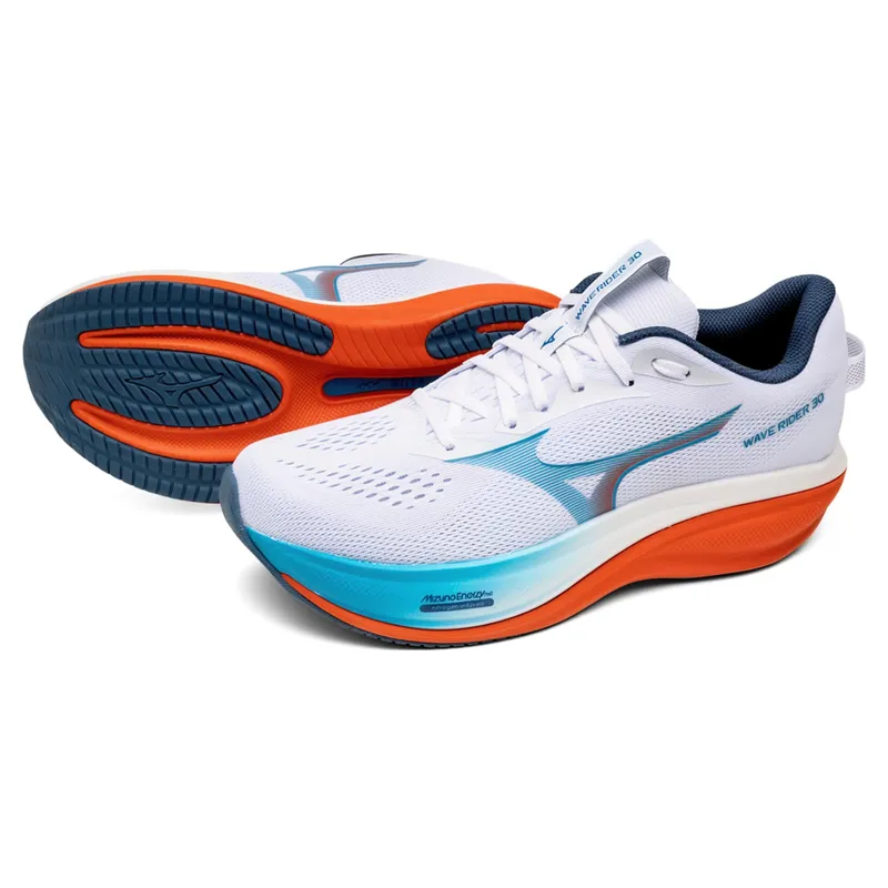 Mizuno Wave Rider 30 Men's Running Shoes - White/Blue Jewel/Orange-5
