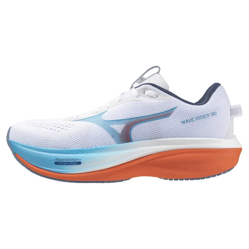 Mizuno Wave Rider 30 Men's Running Shoes - White/Blue Jewel/Orange