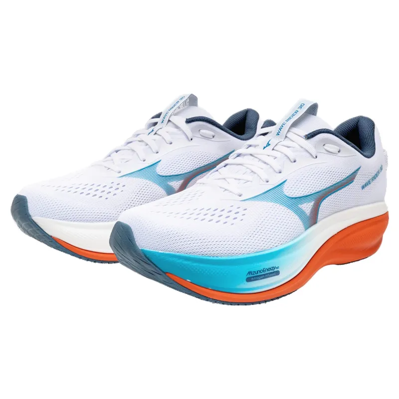 Mizuno Wave Rider 30 Men's Running Shoes - White/Blue Jewel/Orange-4