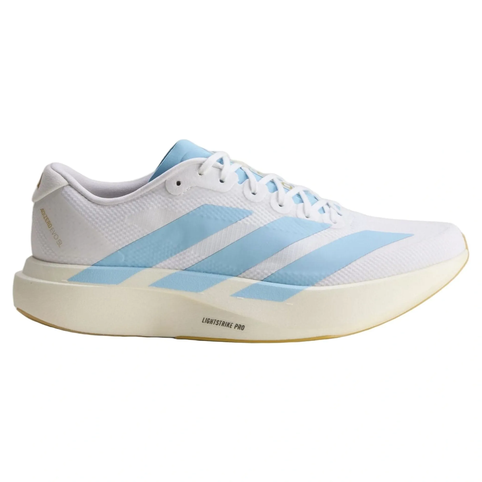Adidas Adizero EVO SL Woven Mens Running Shoes - White/Blue/Gold Adidas Adizero EVO SL Woven Mens Running Shoes - White/Blue/Gold