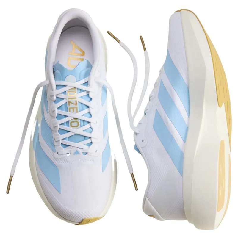 Adidas Adizero EVO SL Woven Men's Running Shoes - White/Blue/Gold-2