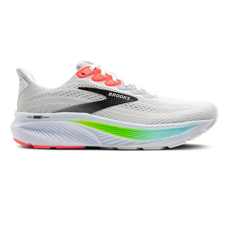 Brooks Ghost 17 Men's Running Shoes - White/Pink Clay/Gecko