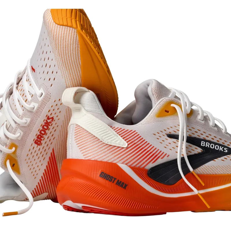 Brooks Ghost Max 4 Men's Running Shoes - White/Orange/Red-6