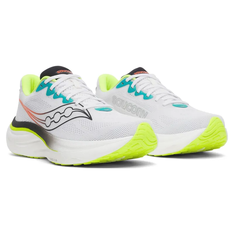 Saucony Ride 19 Men's Running Shoes - White/Citron-1