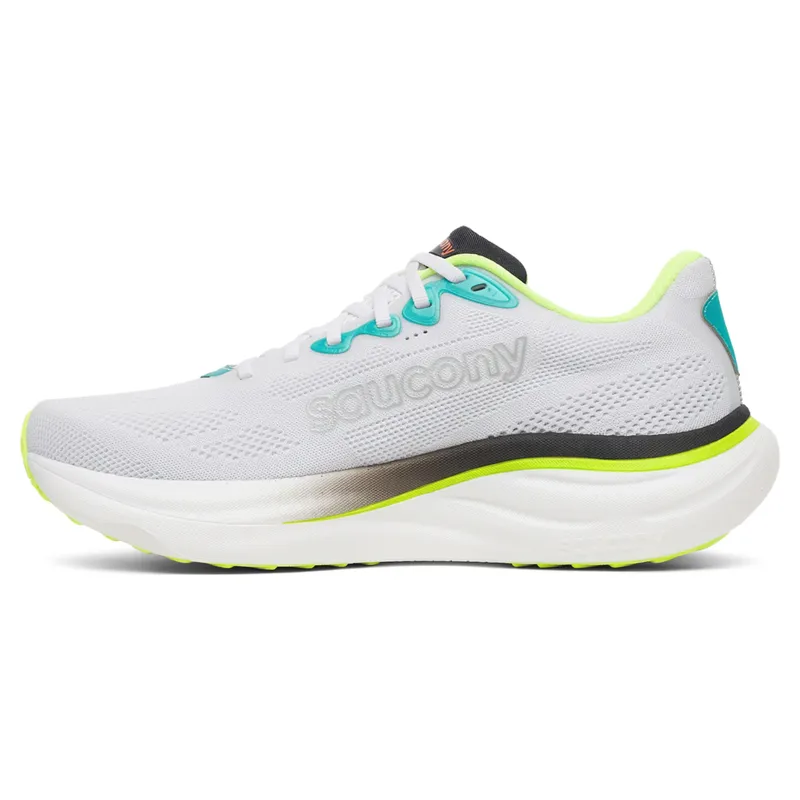 Saucony Ride 19 Men's Running Shoes - White/Citron-3