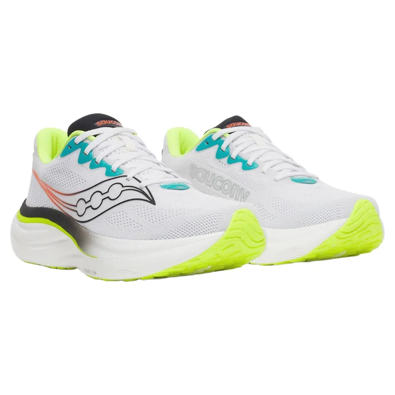 Saucony Ride 19 Men's Running Shoes in White/Citron-1
