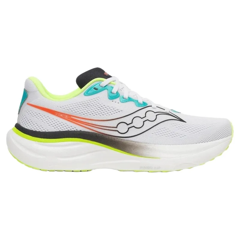 Saucony Ride 19 Men's Running Shoes in White/Citron