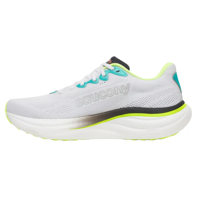 Saucony Ride 19 Men's Running Shoes in White/Citron-3