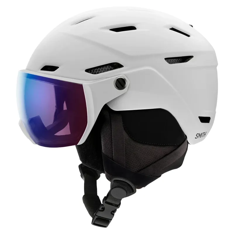 Smith Survey Visor Ski Helmet w. Photochromic Rose Flash Lens - White